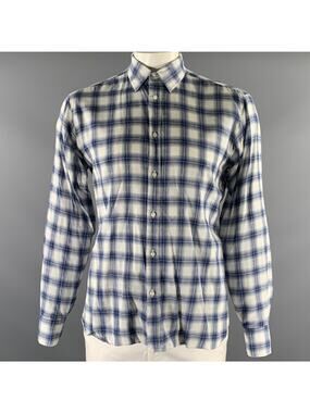 ADAM KIMMEL Size M Blue White Tartan Cotton Pointed Collar Long Sleeve Shirt